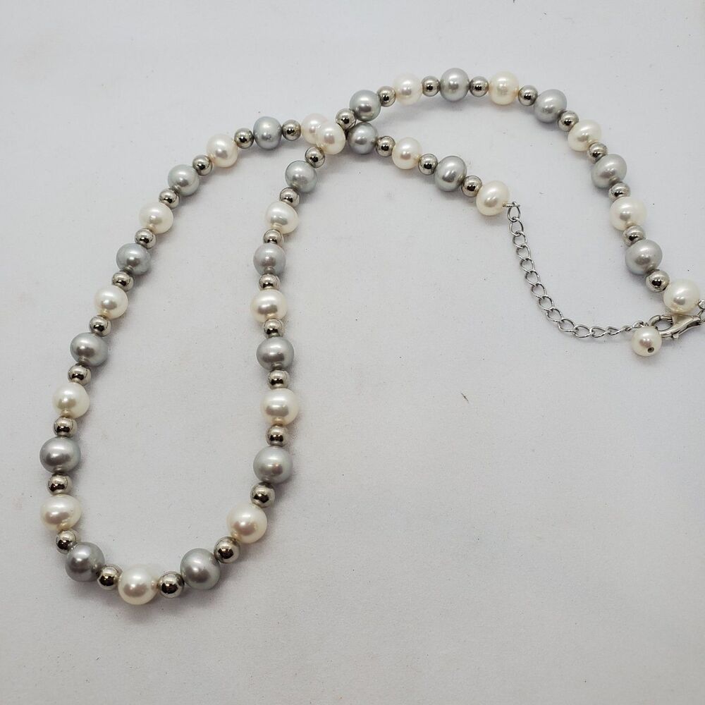 Pearl and Sterling Silver Clasp Necklace Adjustable 17 to 19" 925